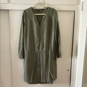 Olive Green Button-Down Silk Dress